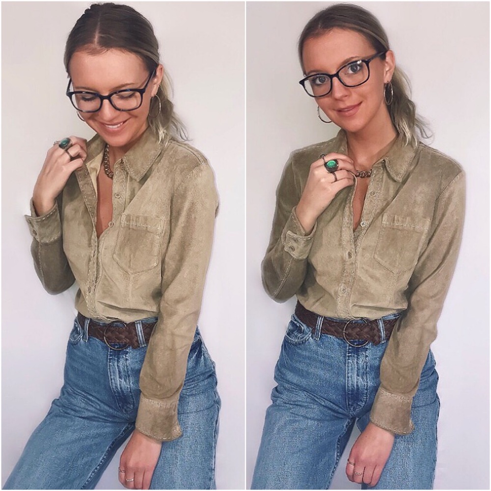 {100% leather} ATELIER western suede button down